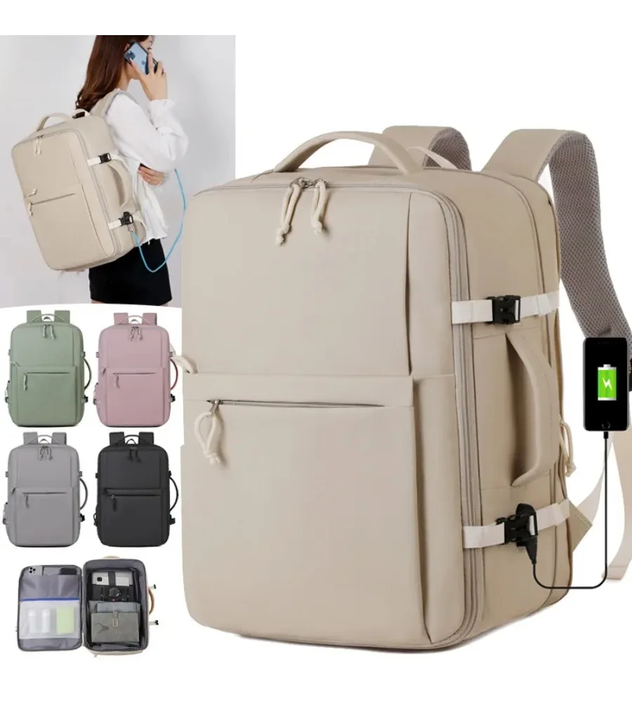 Durable leather finish expandable backpack functional laptop companion for work trips and daily commutes