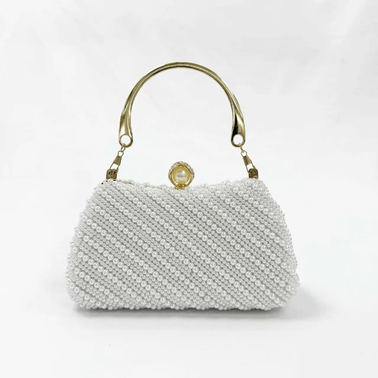Japanese-style Foreign Order Boutique Handmade Bag Craft Bead Embroidery Special Dinner Bag 8965 Pearl White Borse Lusso Firmate