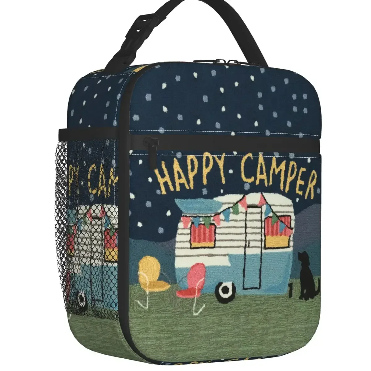 Adventure Camper Happy Camp Insulated Lunch Bag Women Portable Cartoon RV Van Life Cooler Thermal Bento Box Kids School Children