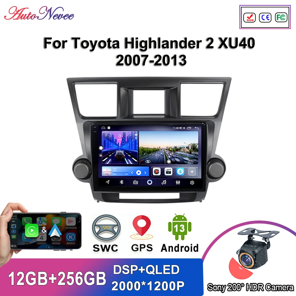 

Мультимедийный плеер на Android 13 для Toyota Highlander 2 XU40 2007-2013, автомобильный проигрыватель с GPS, стерео-навигацией, радио, экран 2DIN, фонарь с Wi-Fi