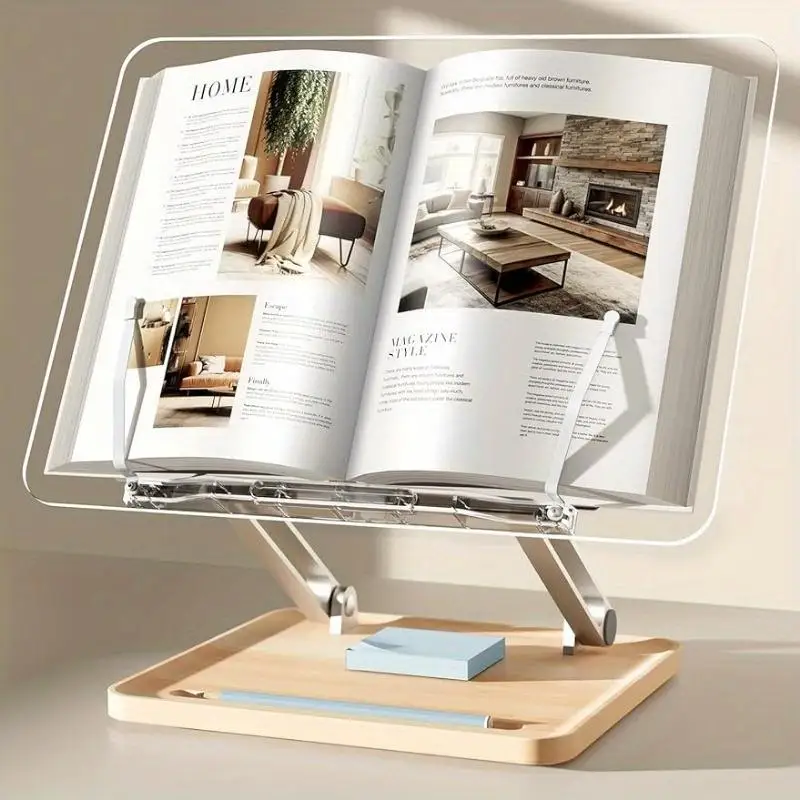 

Adjustable Acrylic Book Stand for Reading with Pen Slot Foldable Desktop Riser for Laptop Recipe Textbook Hands Free Cookbook