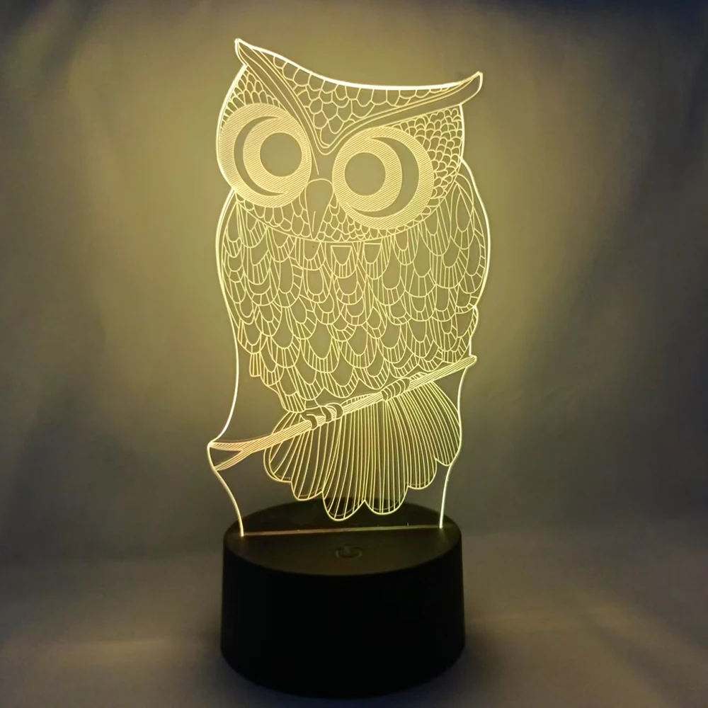 Animal Owls Cartoon 3D Visual Night Lights LED Figure Night Lamp Bedroom Anime Decorative Nightlights Color Changing Desk Lamp