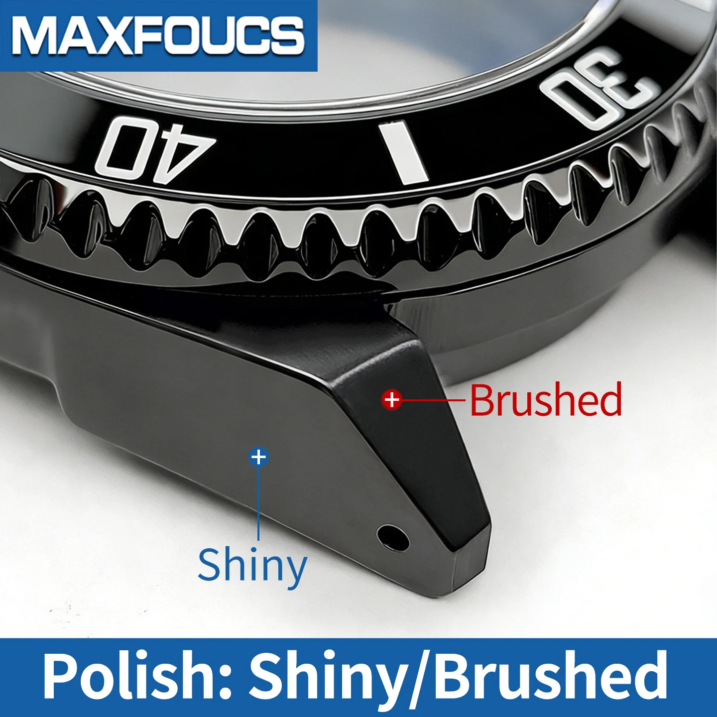Samurai glänzendes schwarzes Edelstahl-Uhrengehäuse SKX MOD NH35 NH34 mit 3'O-Uhrkrone, Saphirglas, individuelles Zubehör – Detail 5