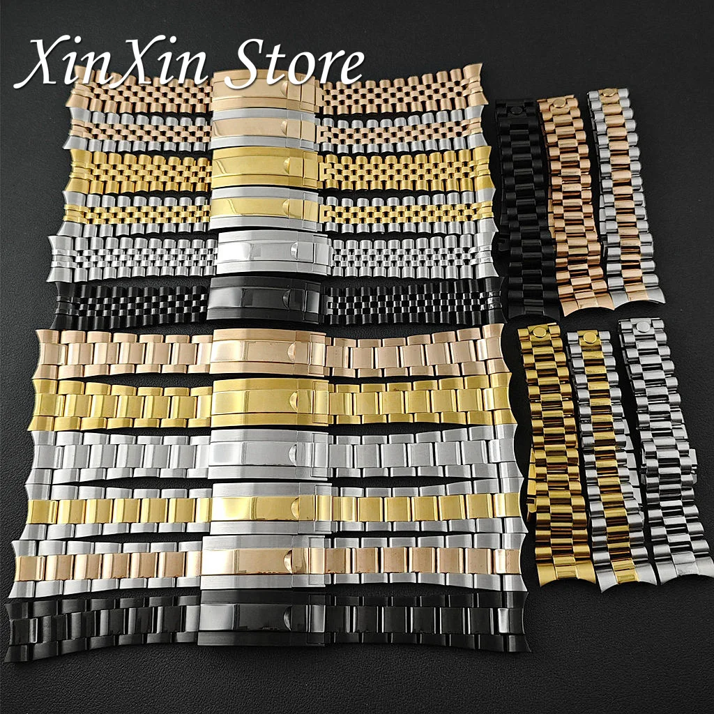 Hochwertiges 20mm 904L Massives Edelstahl-Armband, Gebürstet und Poliert, Oyster Jubilee Presidential-Stil, NH35-Teil, Glide-Lock-Verschluss