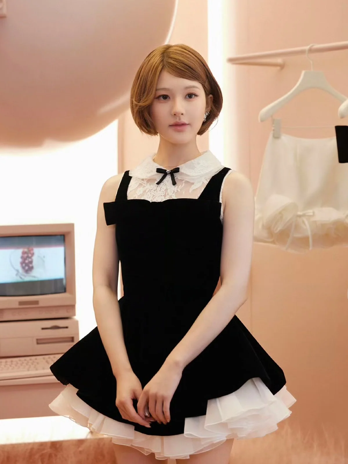 

Sweet Summer Ball Gown Dr with Bow Decoration Waist Cinching Layered Tulle Skirt A-Line Dr for Women in Their 30s