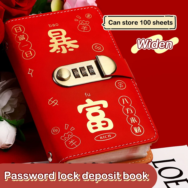 100 Envelopes Money Saving Challeng Binder Reusable Savings Money Challenge Notebook Budget Book PU Sheets With Password Lock