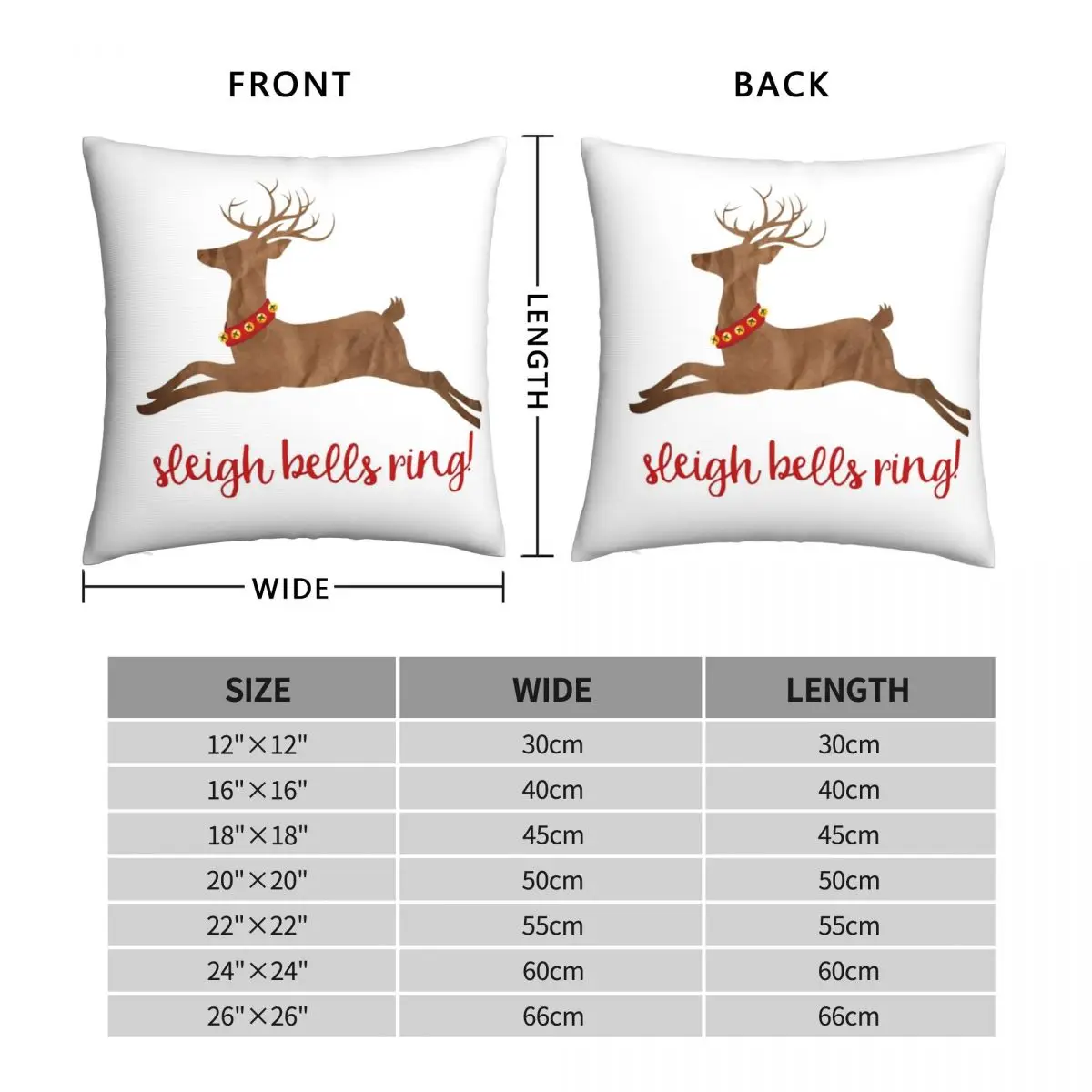 Sleigh Bells Ring Christmas Reindeer Pillowcase Polyester Linen Velvet Pattern Zip Decorative Pillow Case Home Cushion Cover