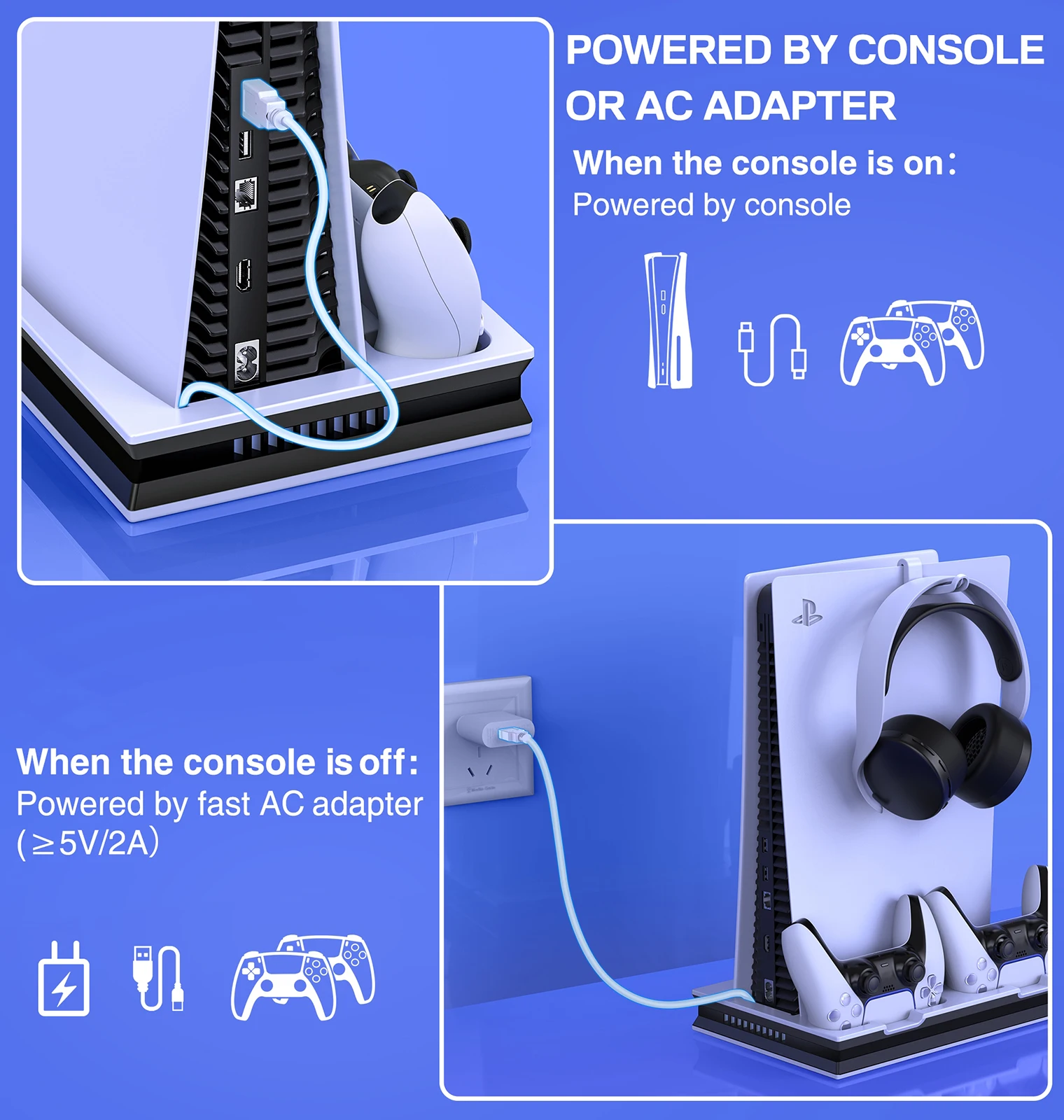 Dinofire for PS5 Cooling Fan Stand Dual Fast Charger For PlayStation5 Controller Charging Station for PS5 Disc & Digital Edition