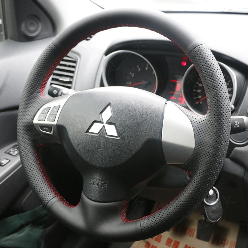 Car Steering Wheel Cover For Mitsubishi Lancer X 10 Outlander 2007-2013 ASX 2010-2013 Hand Stitched Genuine Leather accessories