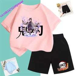 Demon Slayer t shirt Fashion Summerdress2024 Short Kid Short T-shirt Baby Tee Sets Fashion Casual O-neck Breathable KawaiiShorts