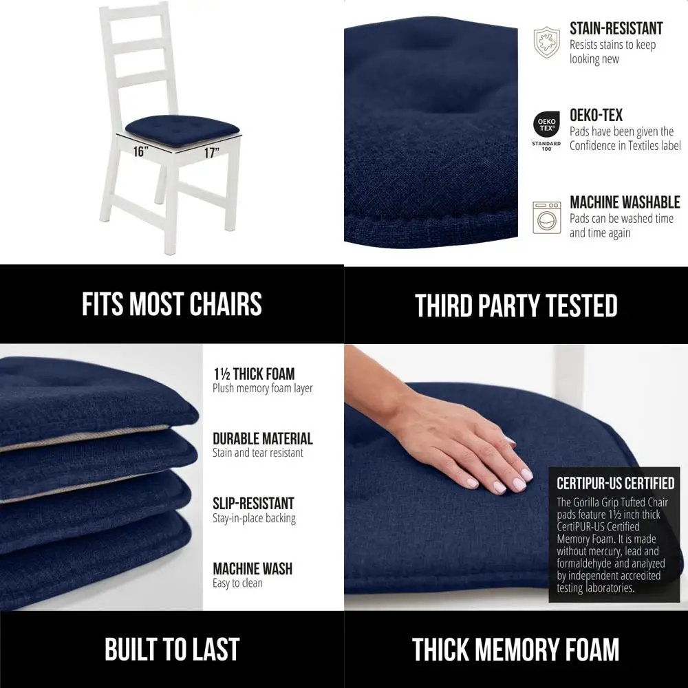 

Memory Foam Seat Cushions, Slip-Resistant, Set of 6 for Dining, Kitchen, Office, 16x17 Navy