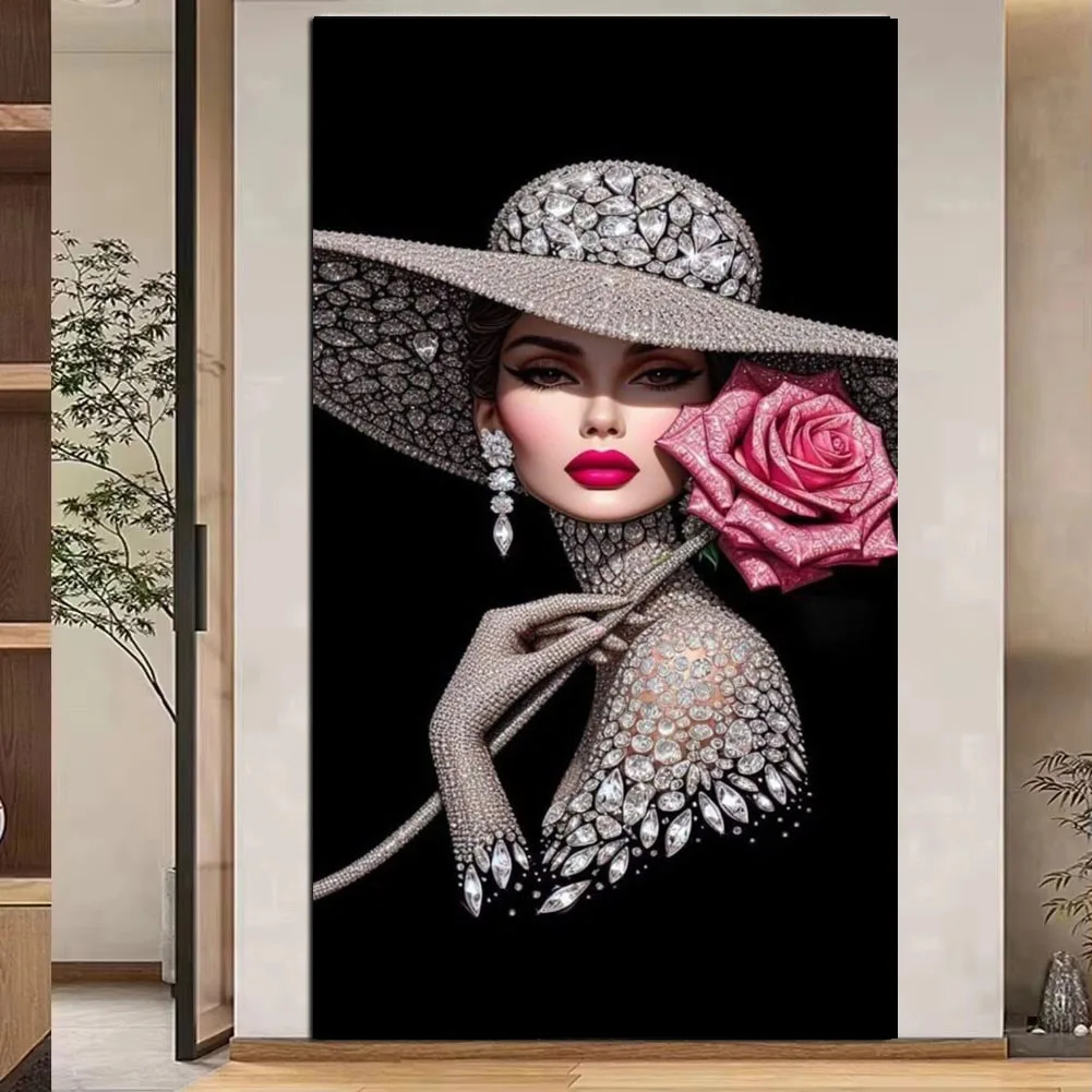 DIY Diamond painting,beautiful, fashion,hat woman, rose, mbroidery mosaic Jewelry cross stitch Home decor new arrivals 2025