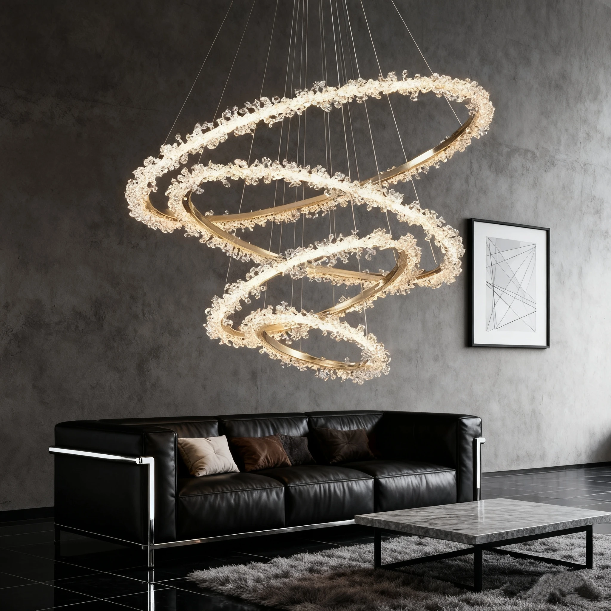 Nordic Luxury Dimmable Pendant Lights Modern Gold Irregular 1/2/3 Ring K9 Crystal Pendant Light Lamparas Lamp Fixtures Custom
