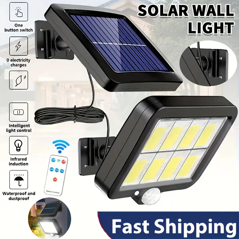 Ooutdoor Solar Split Light 3 Modes 160 LED Solar Wall Lamp with Motion Sensor Remote Control Waterproof Solar Lights for Garden