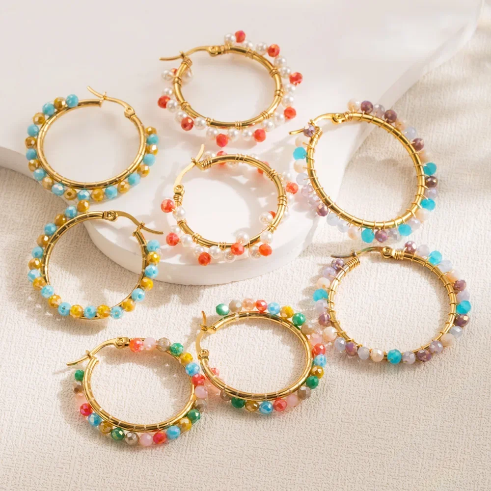 

Rice bead earrings Circle Colour Originality Pearl Bohemia Hand knitting Alloy Fashion Simple Beaded earrings