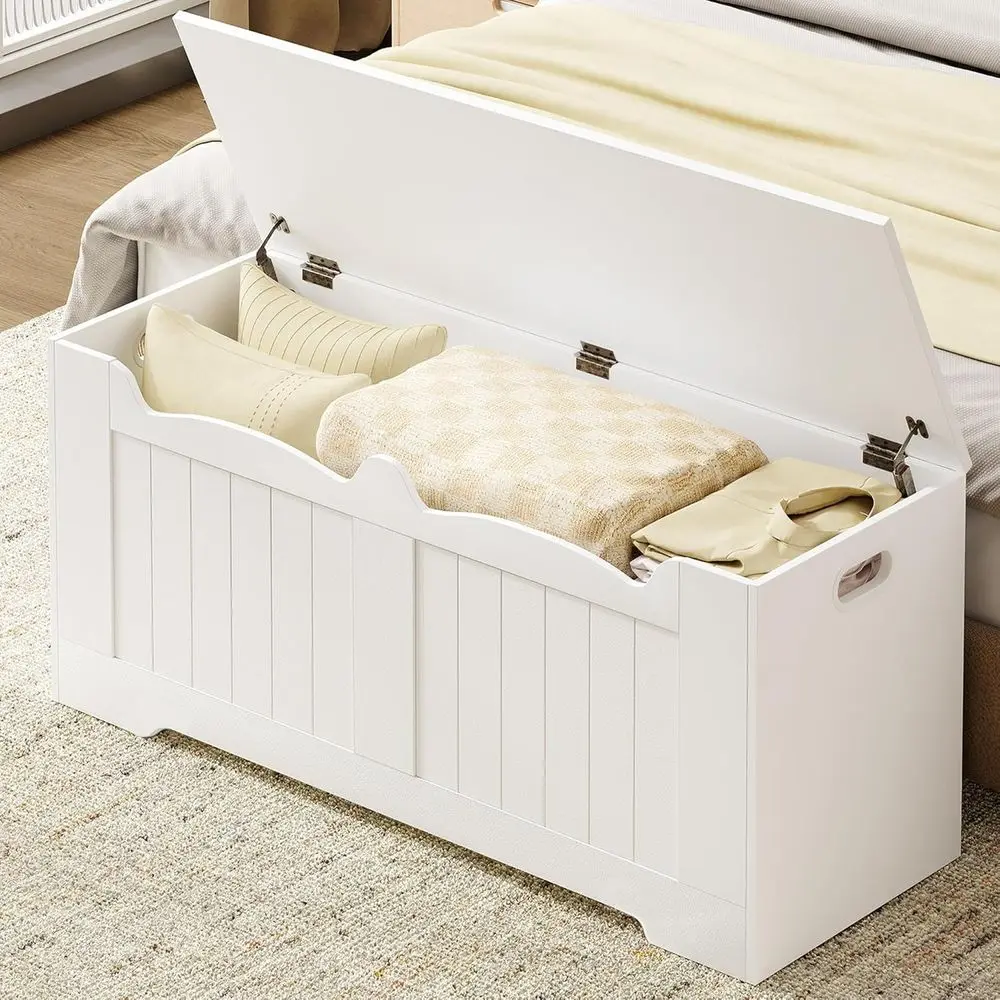 

Сундук для хранения 43,3 дюйма, очень большой, с 2 безопасными петлями, скамья-ящик с откидной крышкой, деревянный органайзер-сундук, скамья для обуви или хранения мелочей