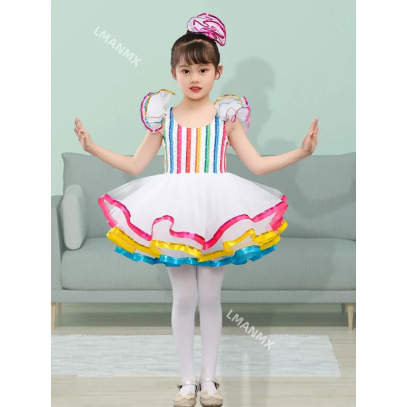 

Детская одежда для танцевальных залов, короткая юбка с блестками для современных танцев, бальное платье для джазовых танцев для девочек, свадебная юбка принцессы