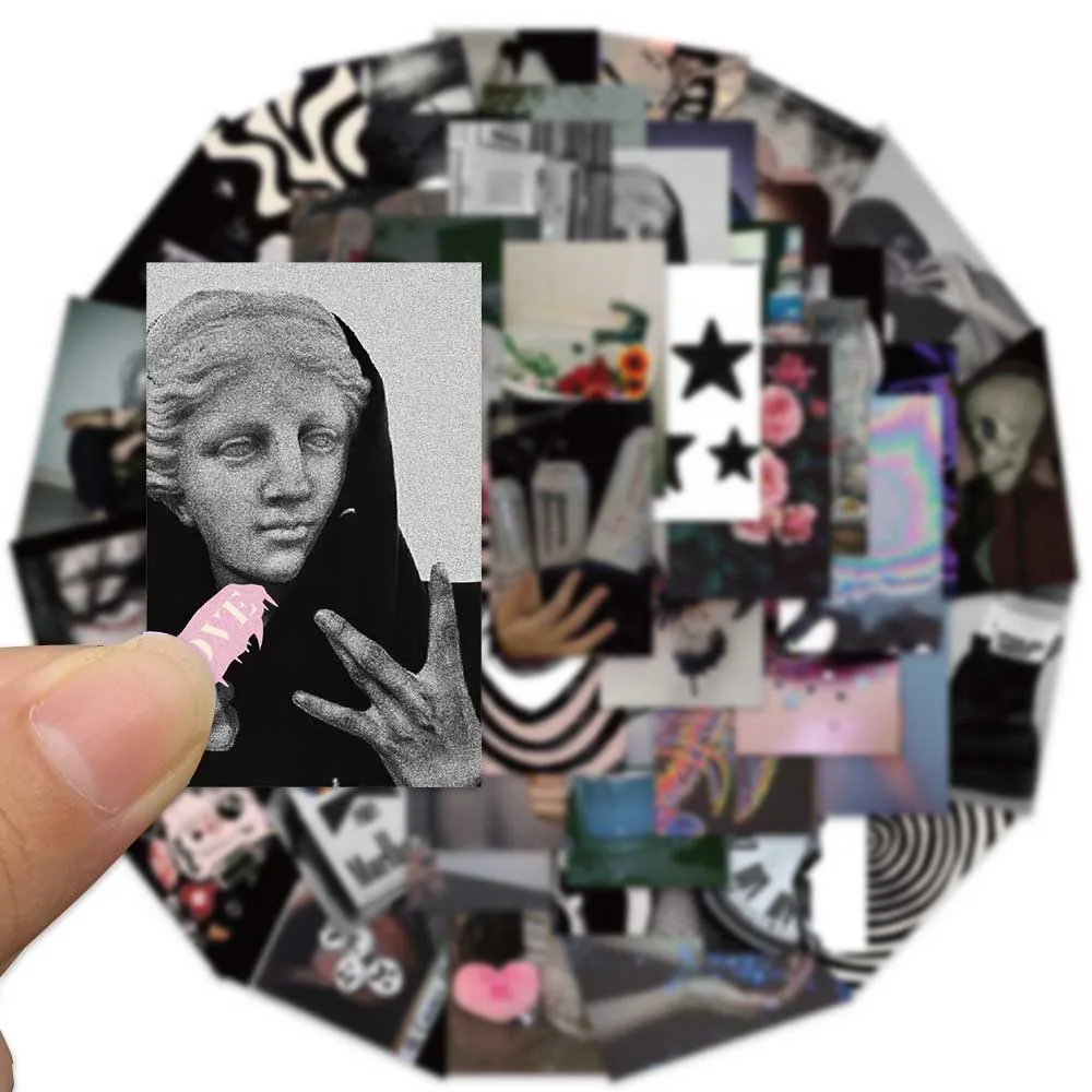 50PCS Black Grunge INS Style Stickers Funeral style Graffiti Decals For Laptop Luggage Scrapbook Fridge  exquisite DIY Stickers