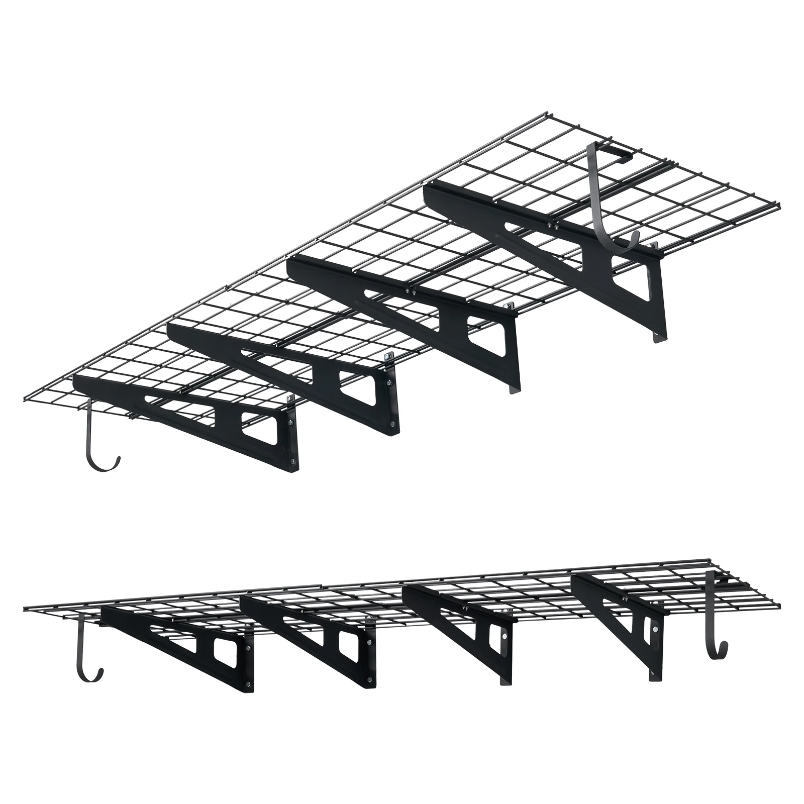 SucceBuy 24x72 in 2 Layer Wall Mounted Shelving Unit 500lbs Per Shelf with Hooks Floating Storage Metal Rack for Garage Workshop