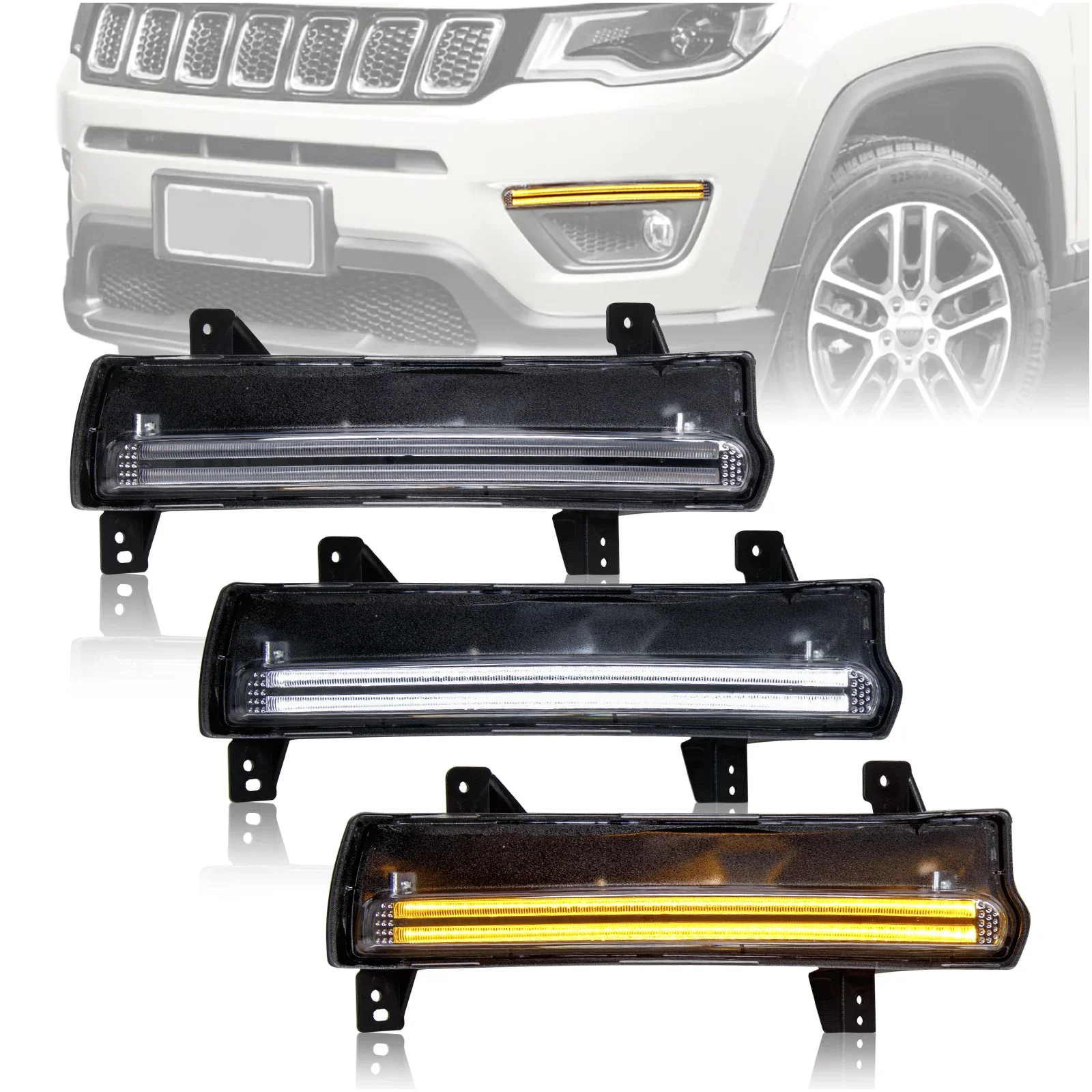 DRL For JEEP Compass 2011-2016 LED Daytime Running Lights Fog Lights Modification Decorative Lights Yellow Turn Signal Lamp detail image 1