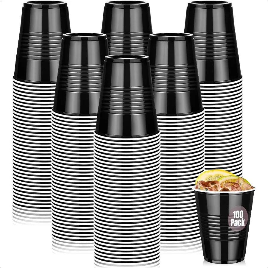 

100 упаковок черных пластиковых стаканчиков, чашки на 12 унций для вечеринки, сверхмощные чашки для питья, чашки для выпускного вечера, свадьбы, дня рождения, вкуса пива S