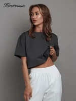 Hirsionsan 100% Cotton Short T Shirt Women 2024 New Y2k Summer Basic Vintage Tees Casual Loose Chic O Neck Female Crop Tops - Image 6