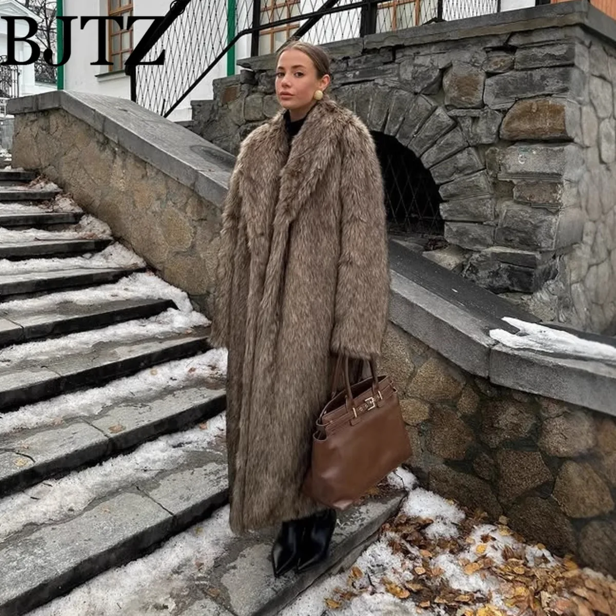 

BJTZ абрикосово-красное длинное пальто, новая дубленка из искусственного меха, коричневый кофейный цвет, утолщенная зимняя теплая верхняя одежда, длинное пальто