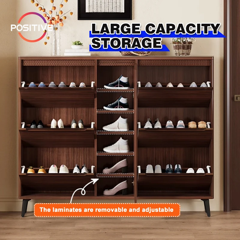 Ultra-Narrow Shoe Rack, 17/24cm Depth Modern MDF Flip Bucket Shoe Cabinet, Multi-Layer Wood Space Saving Shoe Organizer for Home