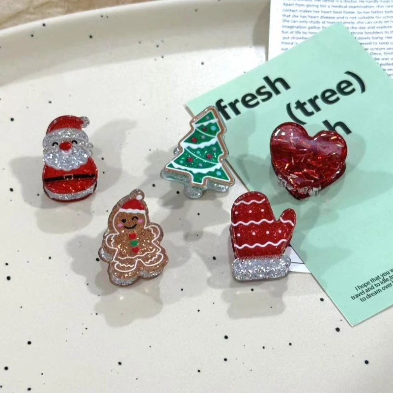 Festival Small Hair Claw Creative Santa Christmas Tree Pattern Holiday Style Mini Hair Clip Sweet Hair Accessories for Children