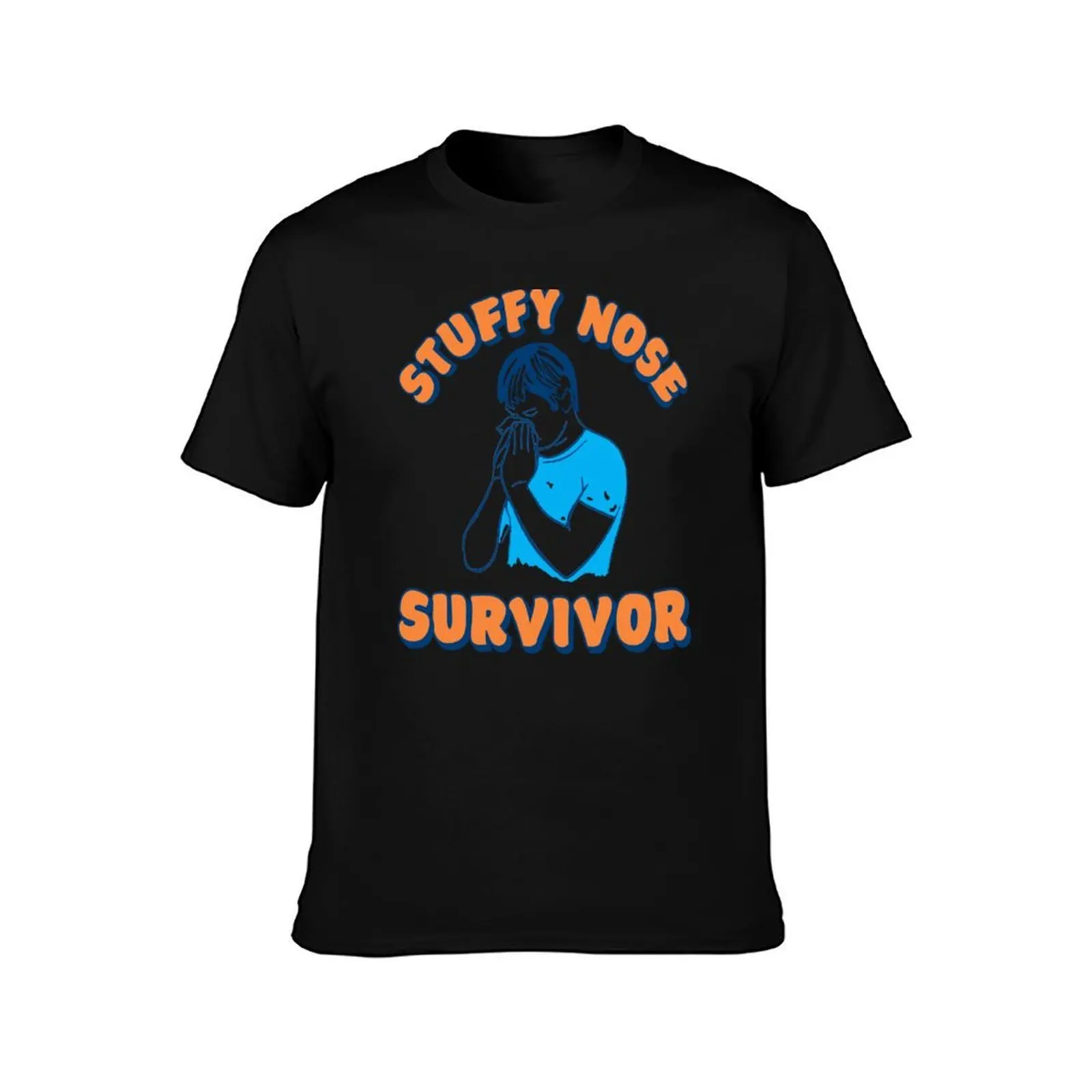 Stuffy Nose Survivor T-Shirt, Summer Casual Cotton Tee, Oversized Streetwear Tops, Vintage Graphic Print, Loose Fit Short Sleeve
