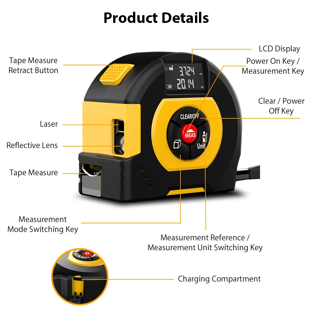 40M/60M Laser Distance Meter Measuring Laser Tape Measure Digital Laser Rangefinder Digital Electronic Roulette 5m Tape Ruler