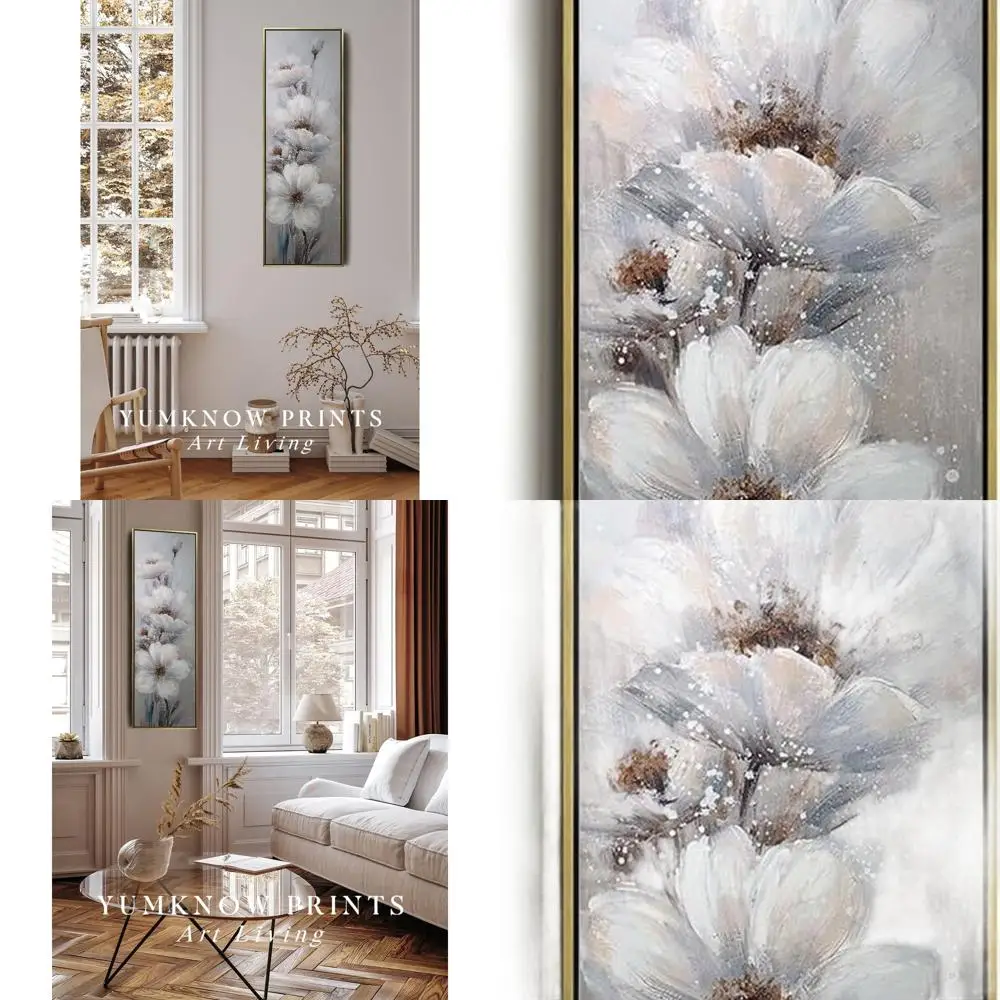 

Elegant Blue Floral Canvas Art, 13.5x40 Vertical Wall Decor for Home & Office, Farmhouse Style Botanical Prints