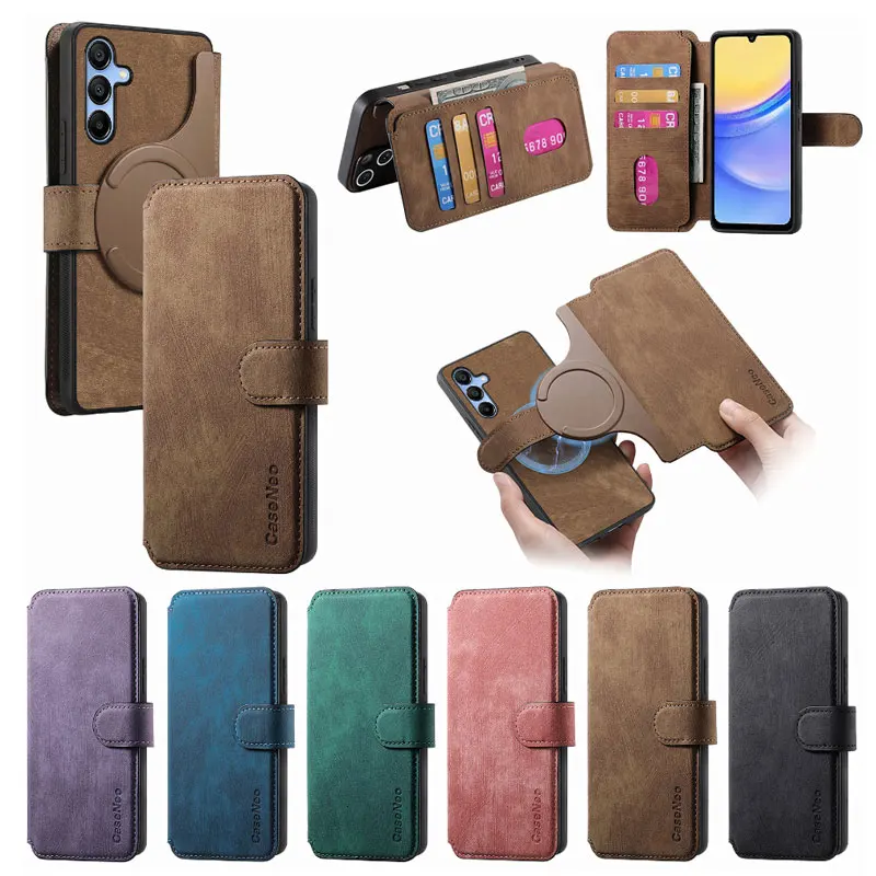 for Magsafe Flip Leather Cover For Samsung A15 A25 A35 A55 A05 A54 A34 A24 A14 Removable Magnetic Wallet Card Holder Phone Case