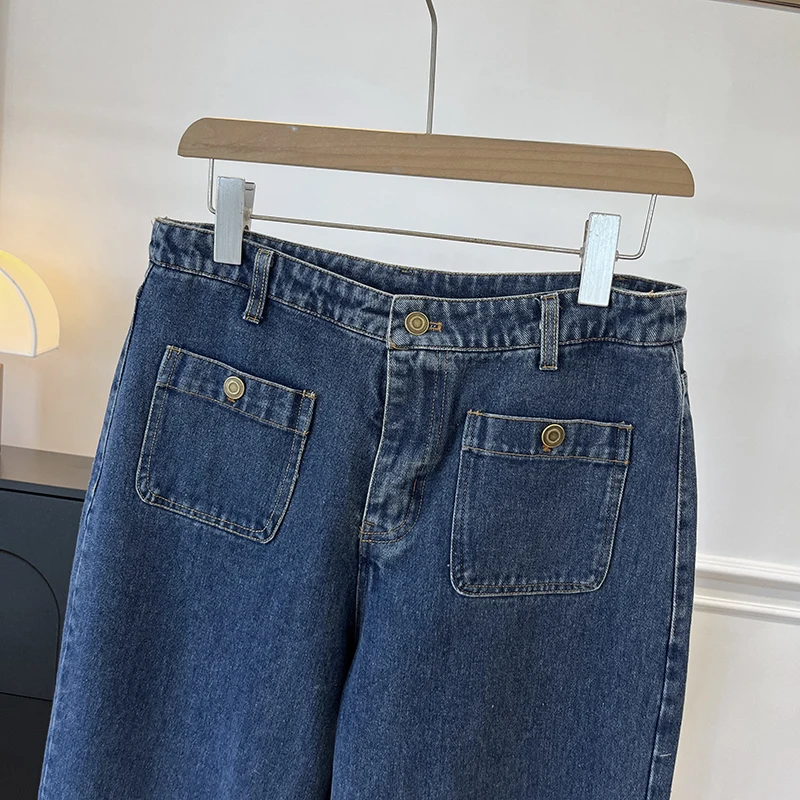 レトロハイウエストコットン伸縮性ソイルデニムナローストレートレッグカジュアルジーンズレディース秋ファッションレディースプレミアムデニム
