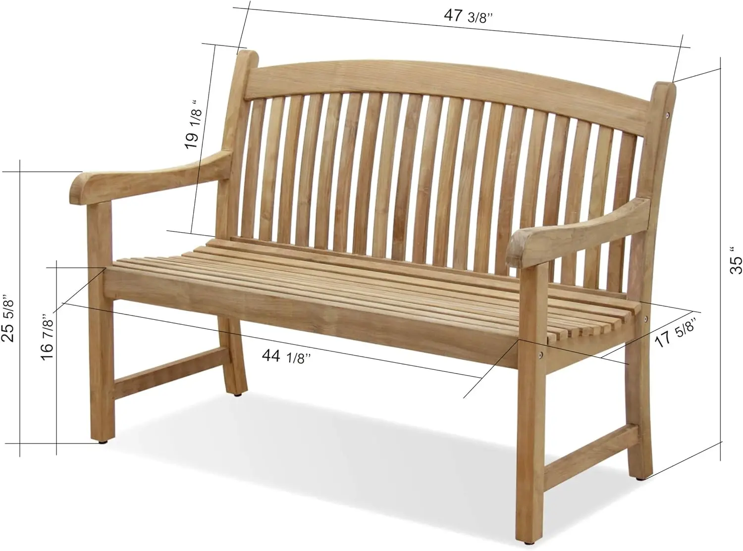 Newcastle Patio Made of Real Ideal for Outdoors and Indoors, 48L x 18W x 35H, Light Brown, Natural Teak Bench