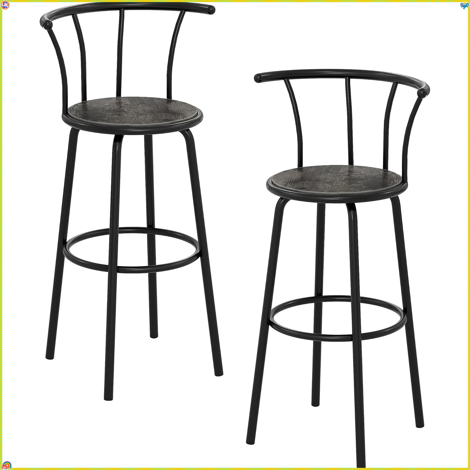 Barhocker-Set mit 2 Stück, drehbarer Barhocker mit Rückenlehne, Barhöhenstuhl, einfach zu montieren, Vintage-Grau