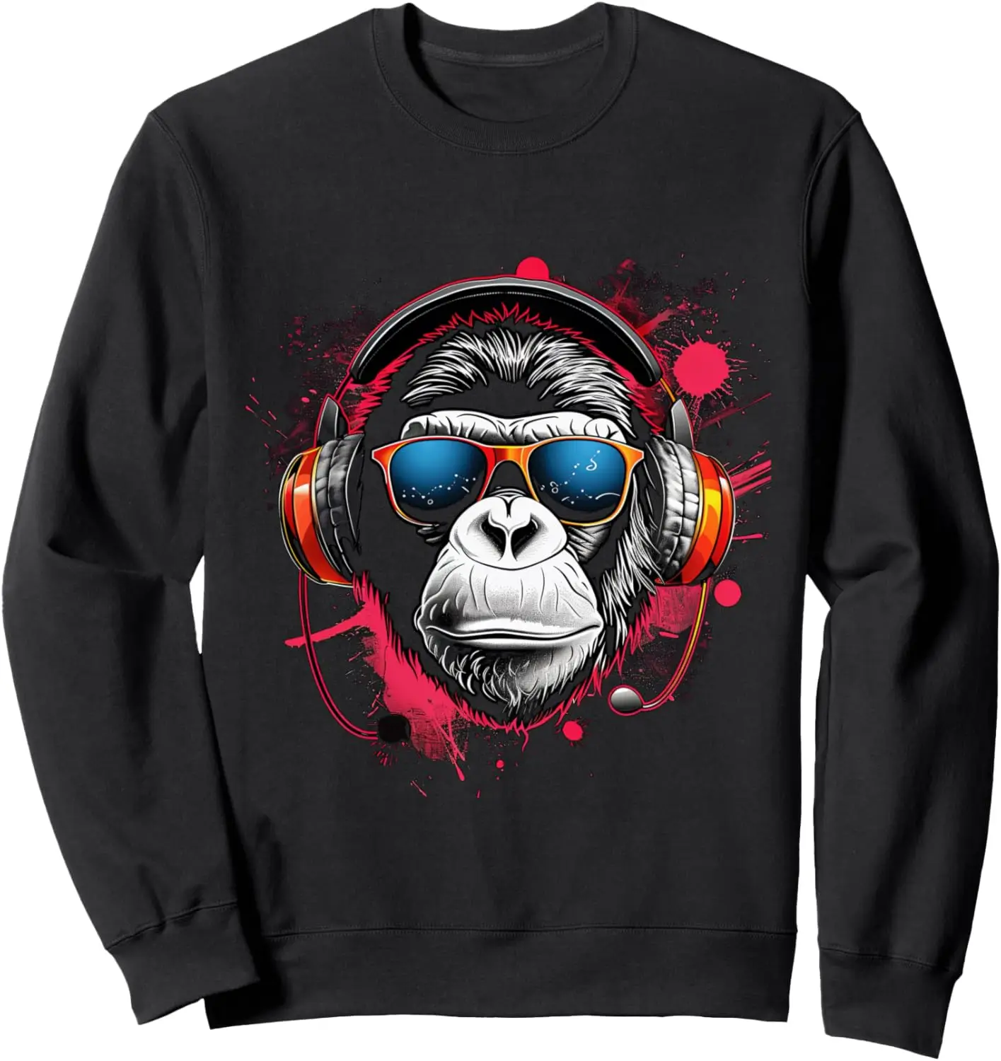 Monkey DJ With Headphones And colored Sunglasses Sweatshirt