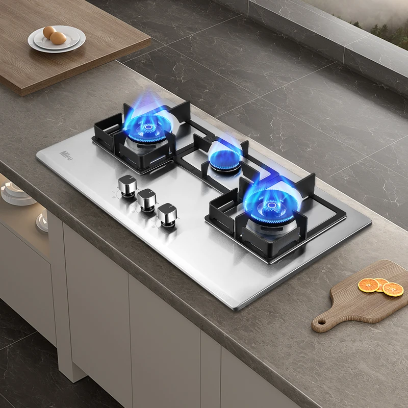 

Бытовая газовая плита с тремя глазами из нержавеющей стали. Настольная газовая плита на природном газе. Встраиваемая плита сжиженной головкой.