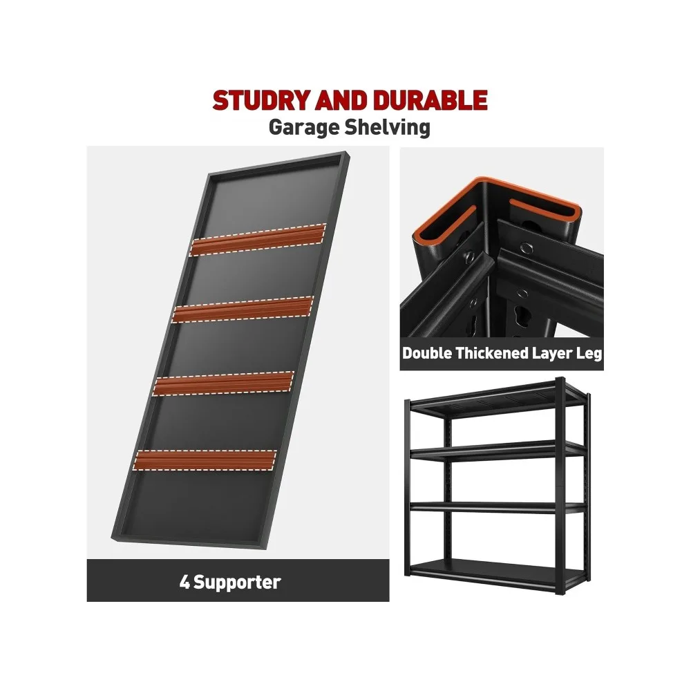 Prateleiras de metal ajustáveis para armazenamento na garagem, prateleiras resistentes, 4 níveis, 40 em largura, 2 pacotes