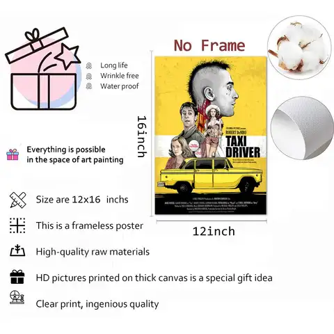 Kriminalthriller Filmer Taxiförare Målning Kalligrafi Canvastavla: Skrynkelfri Vattentät Hållbar Väggdekoration i alla utrymmen 6 best sales taxichaufför - №3