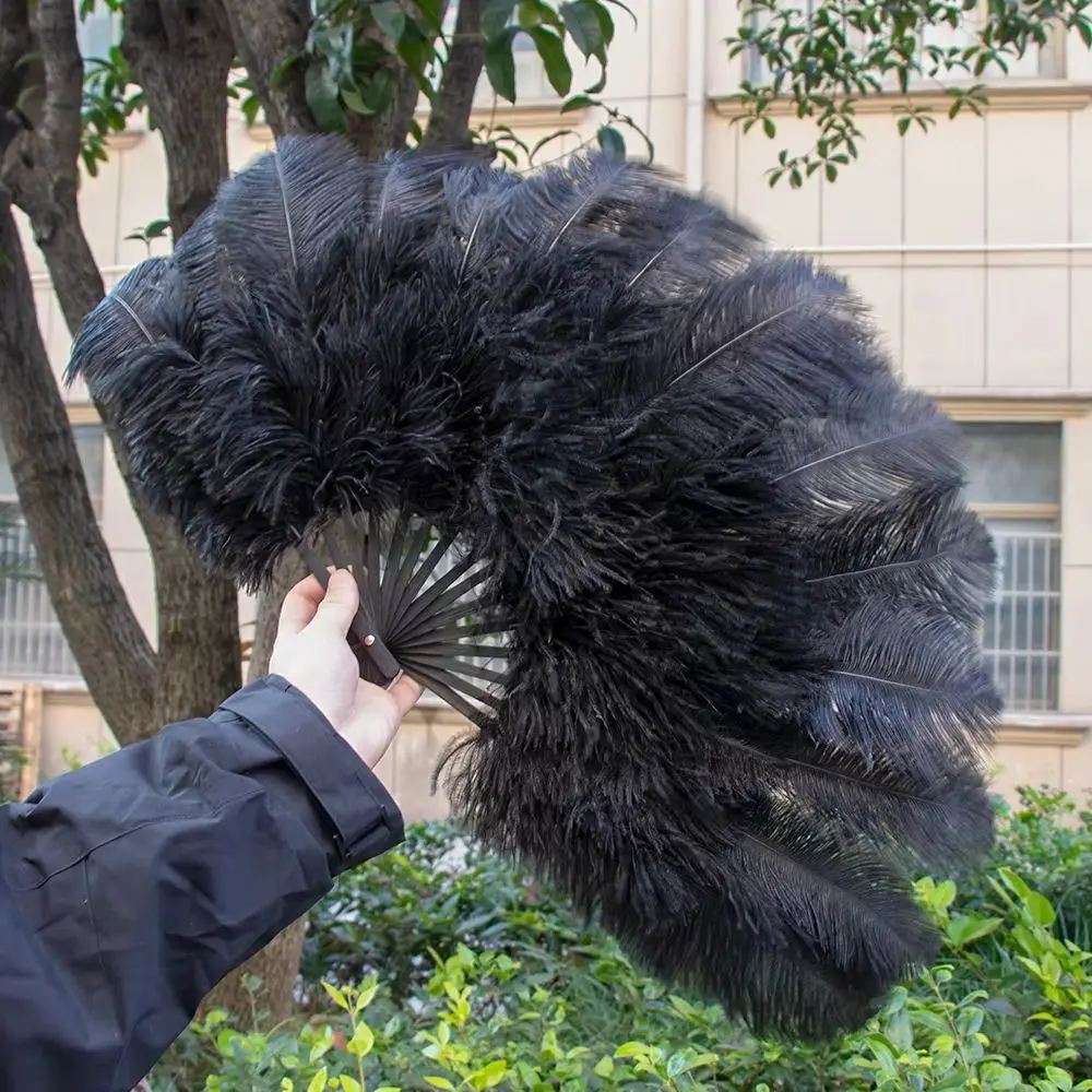 

1PCS Natural Ostrich Feathers Fans for Hand Held Folding White Fans Colored Plumas Carnival Party Dance Stage Show Props