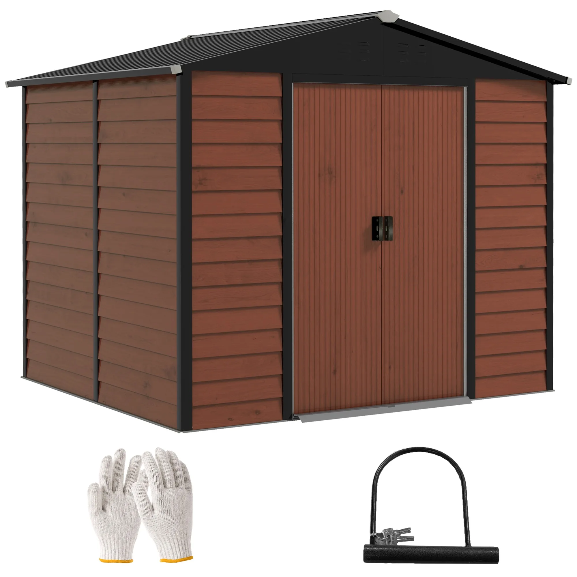 Outsunny Caseta de Jardín Exterior 4,4 m² 240x206x198 cm con Suelo Teca