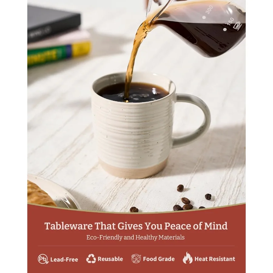 Conjunto de 6 canecas de café cerâmicas com alça, capacidade de 13 onças para café, chá, cacau, leite, série constelação em bege, ideal para casa