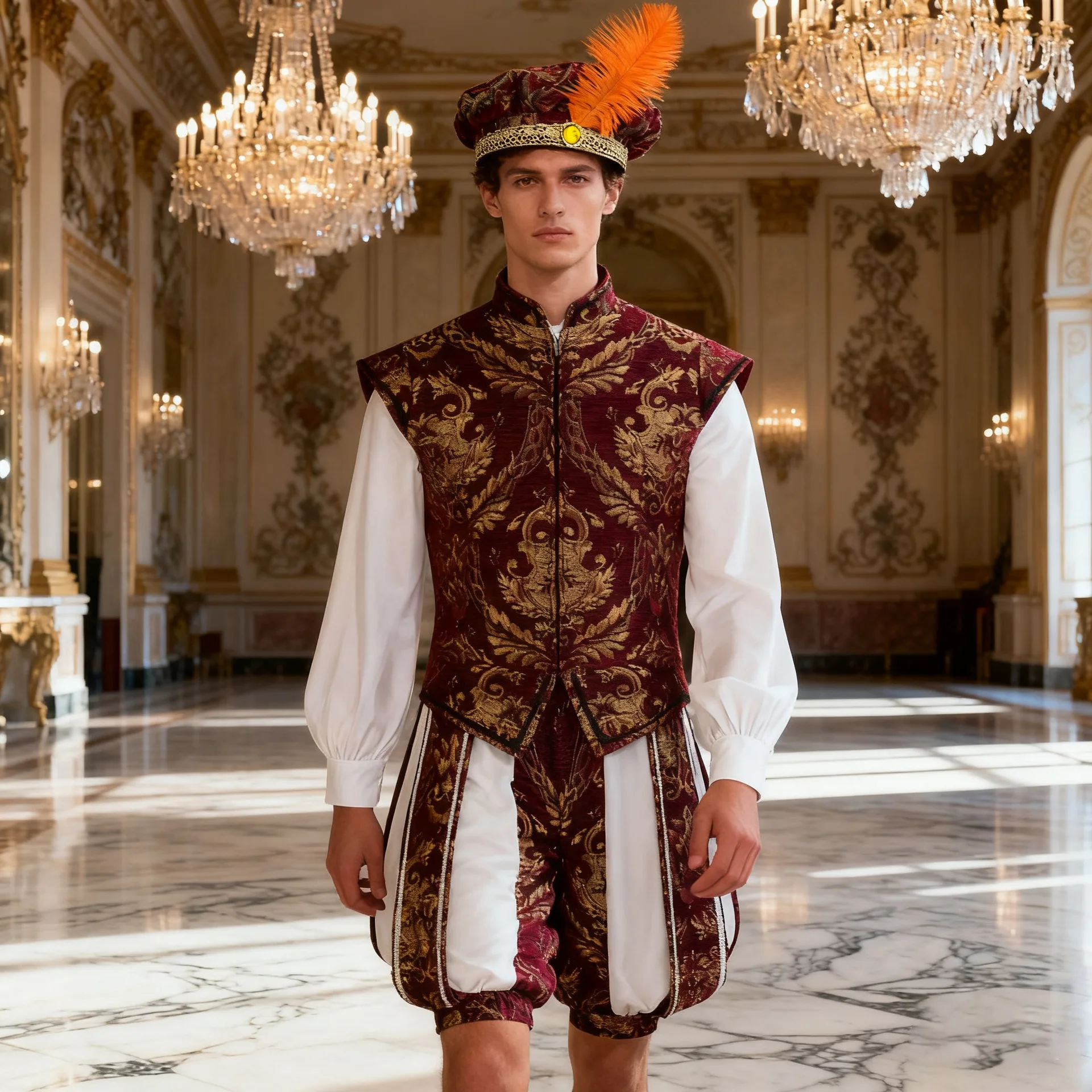 หมวกดับเบิลเล็ตยุคกลางสำหรับผู้ชาย พร้อมขนนก หมวกทรงมัฟฟินระดับไฮเอนด์ สำหรับการแสดงคอสเพลย์และเครื่องแต่งกาย