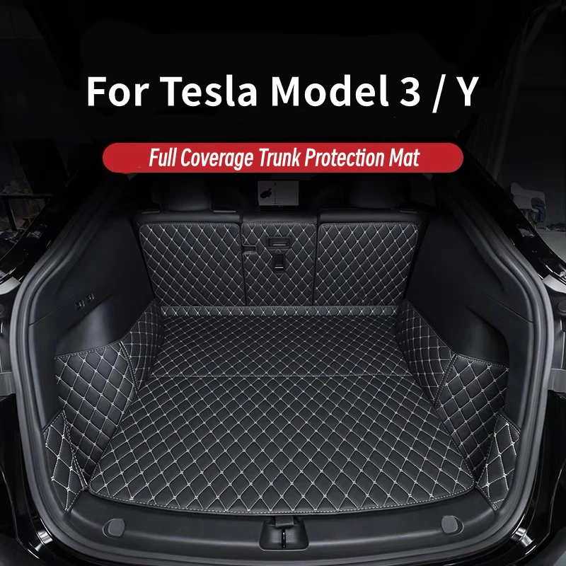 For Tesla Model 3 / Y Front Rear Trunk Mat Leather Full Coverage Cover Seat Backrest Protection Pad Cargo Liner Anti Dirty Mat