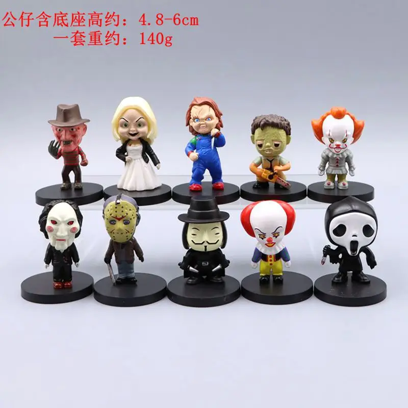 10pcs/set Horror Movie Characters Cartoon Chucky Freddy Jason Scary Saw PVC Anime Action Figures Car Decor Ornament Toys