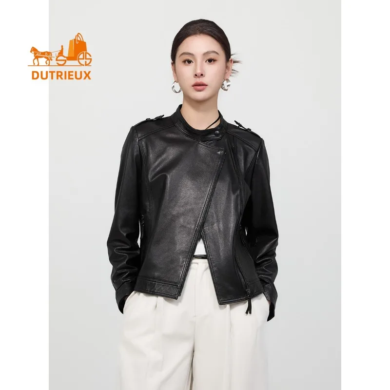 Autumn and Winter Short Stand Collar Slim Motorcycle Real Leather Jacket, 100% Genuine Sheepskin, High Quality Durable Coat