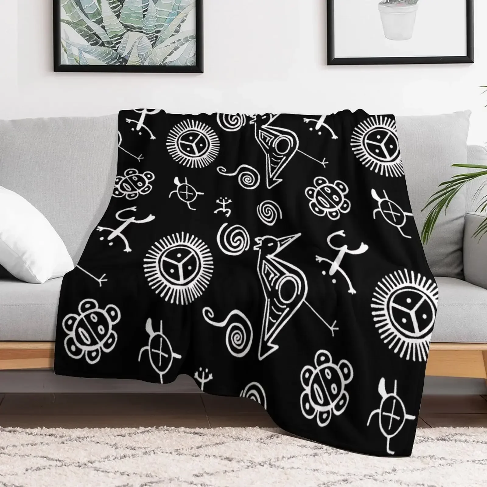 Taino Symbols | Black and White Taino Art Throw Blanket Baby Decorative Sofas Comforter Decoratives Blankets