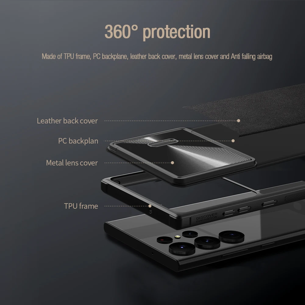 NILLKIN For Samsung Galaxy S23 Plus Ultra 5G Case Camshiled Leather Back Cover Slide Lens Camera Protection for S23 Plus Ultra