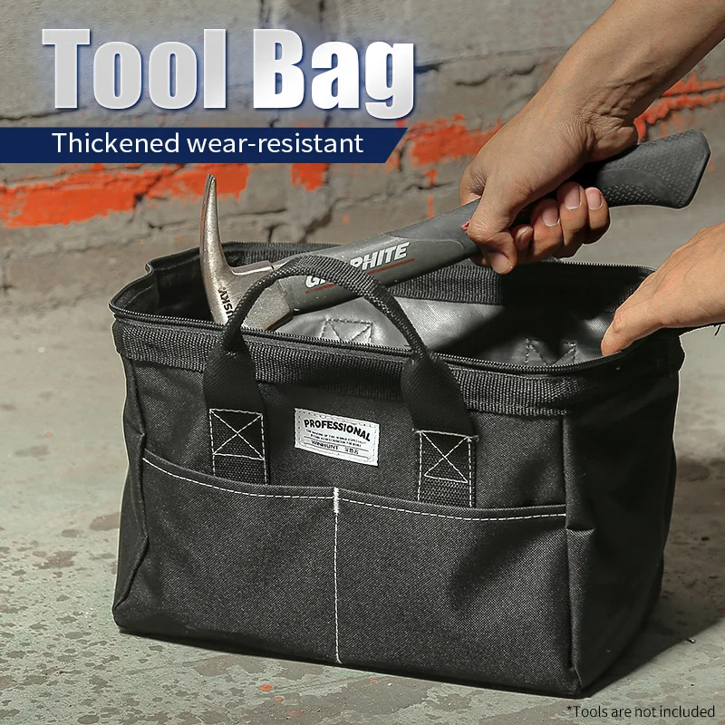 حقيبة أدوات، منظم أدوات منزلي واسع الفم مقاس 12 بوصة، حقيبة يد تخزين محمولة لمفكات البراغي، الشدات، كماشة، بقاعدة قوية